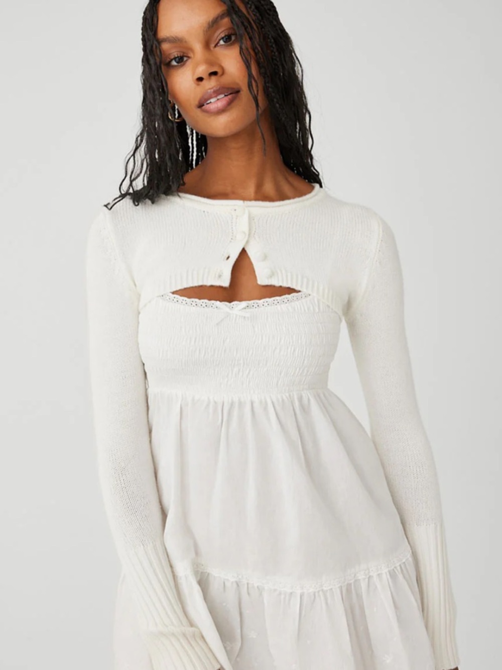 Frankie’s bikinis Nina Cloud Knit Shrug Top white Size medium